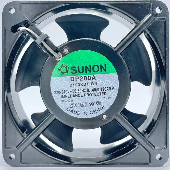 SUNON DP200A-2123XBT-R AC Fan Ball, 220 VAC, 117 CFM, Terminals, UL/CSA/TUV, 120 mm L x 120 mm W x 38 mm H